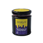 Blue berries raw honey spread front jar 